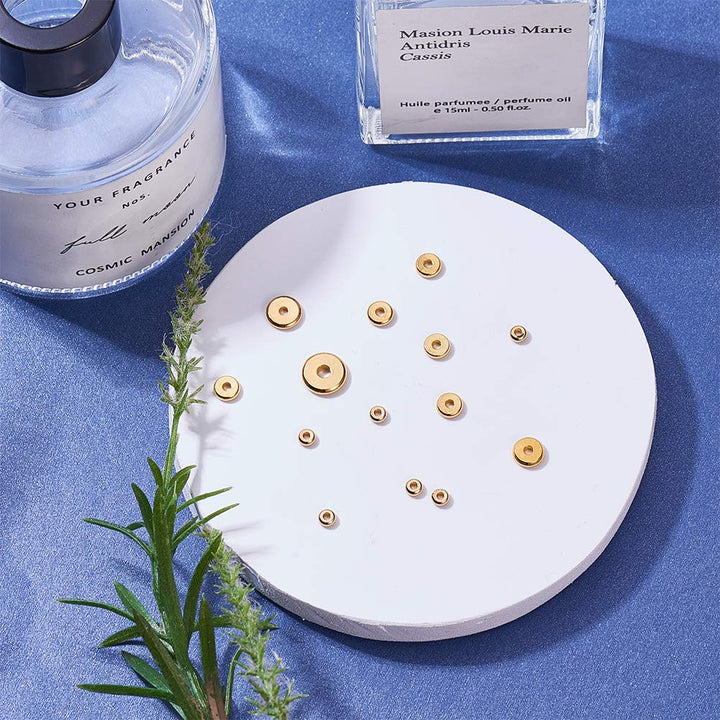 250pcs 5 Size Flat Round Golden Brass Disc Rondelle Spacer Beads Jewelry Metal Spacers for Bracelet Necklace Jewelry Making
