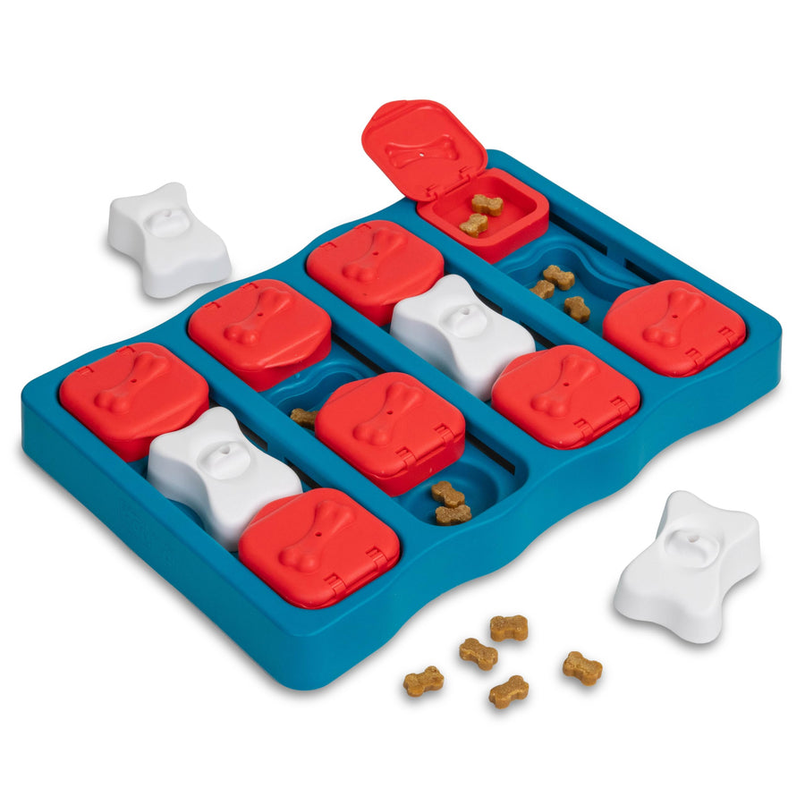 by Nina Ottosson Dog Brick Treat Puzzle Enrichment Toy, Level 2 Intermediate Game, Blue