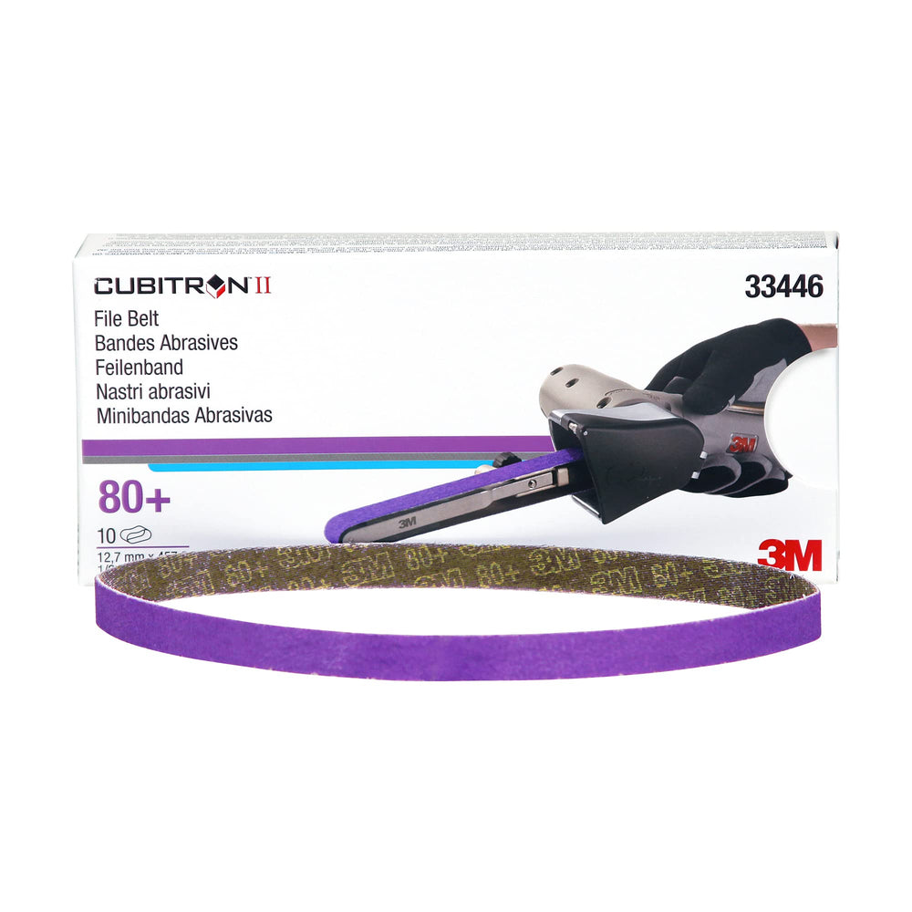 Cubitron II File Belt, 33446, 80+ Grit, 1/2 in x 18 in, File Belts, Resin Bonded, Spot Weld Removal, Pack of 10