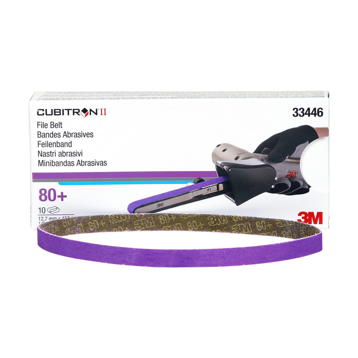 Cubitron II File Belt, 33446, 80+ Grit, 1/2 in x 18 in, File Belts, Resin Bonded, Spot Weld Removal, Pack of 10
