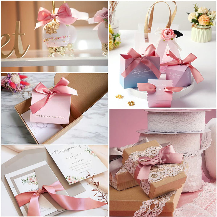 Rose Gold Satin Ribbon 1 Inches x 25 Yards, Solid Color Polyester Fabric Ribbon for Gift Wrapping, Craft, Bows Making, Wreaths, Bouquets, Sewing Projects, Baby Showers and Wedding Party Decoration