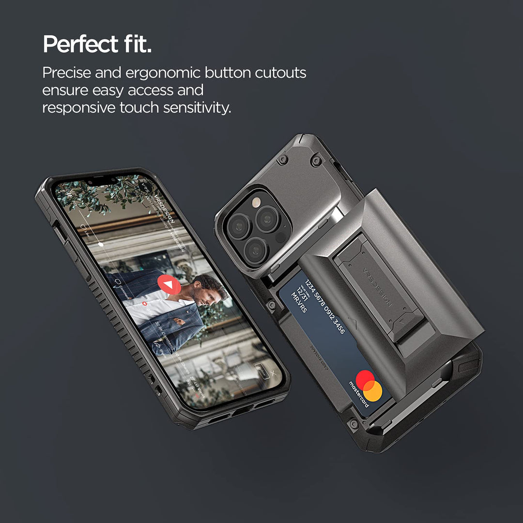 Damda Glide Hybrid Phone Case for iPhone 13 Pro Max, Card Slot Holder with Kickstand, Functional Sturdy Case Compatible for iPhone 13 Pro Max Case (2021) Metal Black