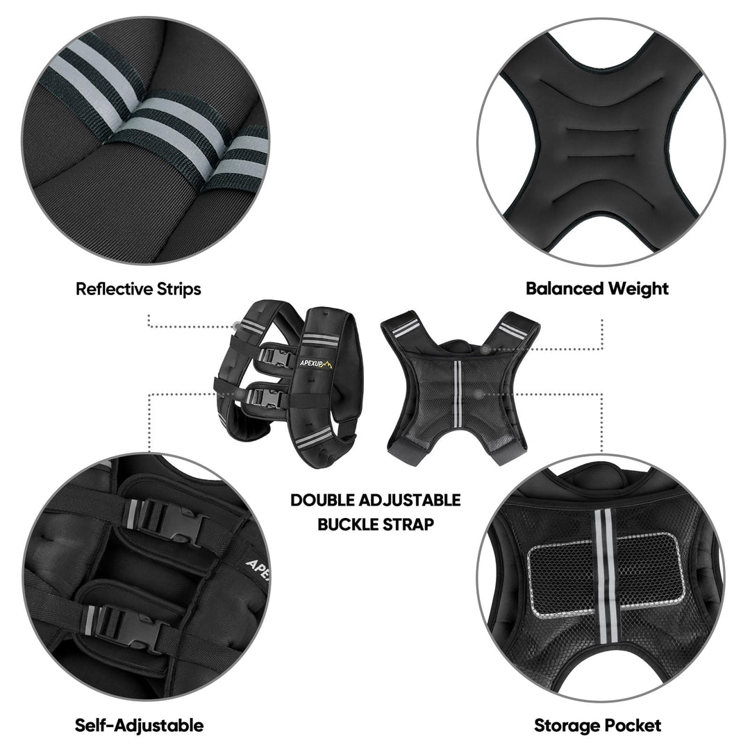 Weighted Vest with 5lbs/10lbs/15lbs/20lbs/25lbs/30lbs Weights and Reflective Stripe, Weight Vest Men Women for Workout, Strength Training, Running (Black, 15lbs)