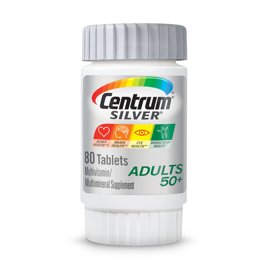 Silver Multivitamin for Adults 50 Plus, Multivitamin/Multimineral Supplement, Vitamin D3, B-Vitamins, Gluten Free, Non-GMO Ingredients, Supports Memory and Cognition in Older Adults - 80 Ct