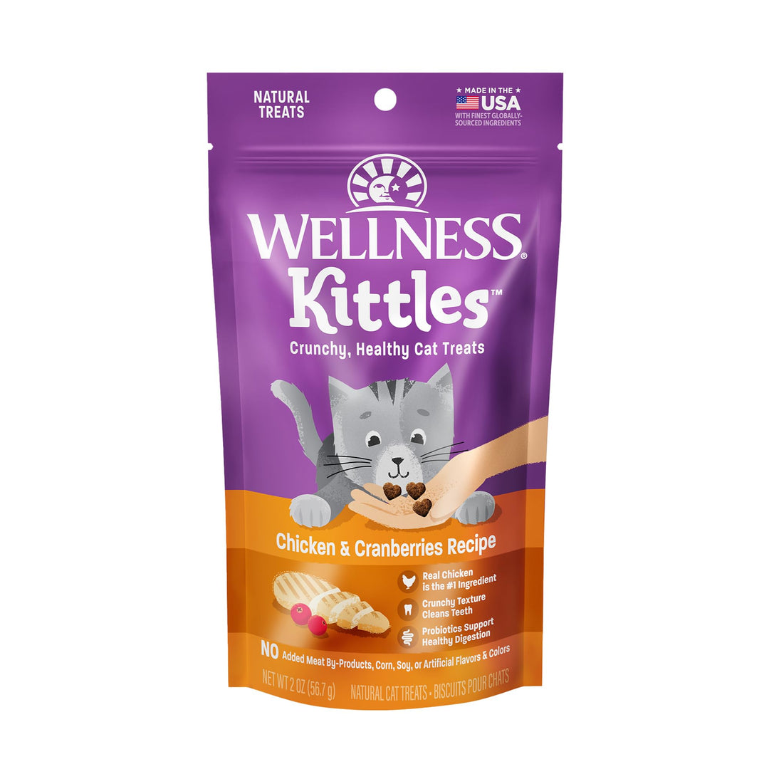 Kittles Crunchy Natural Grain-Free Cat Treats, Chicken & Cranberry, 2-Ounce Bag