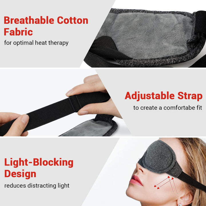 Heated Eye Mask, USB Eye Mask for Dry Eyes with Temperature & Timer Control, Earplugs, Warm Eye Compress Heating Pad for Sleep, Dry Eyes, Blepharitis, Dark Circles, MGD and Puffy Eyes