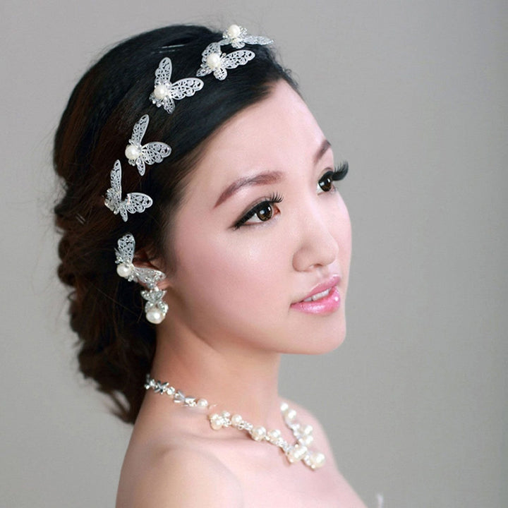 Pack of 20 Butterfly Pearl Crystal Hair Pin Bride Headwear Hair Accessories (Silver)