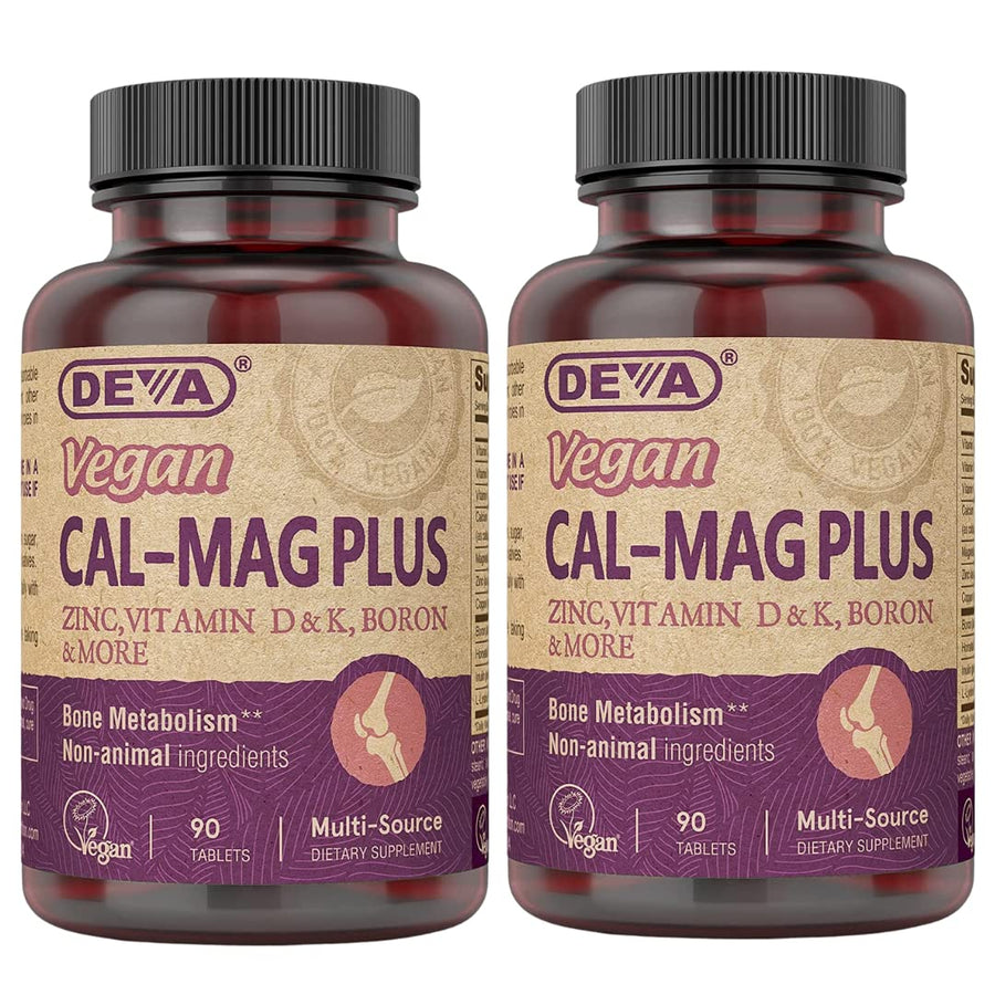 Vegan Calcium Magnesium Supplement Plus, Zinc, Vitamin C, Vitamin D, Vitamin K, Boron, Sugar Free & Gluten Free, 90-Tablets, 2-Pack