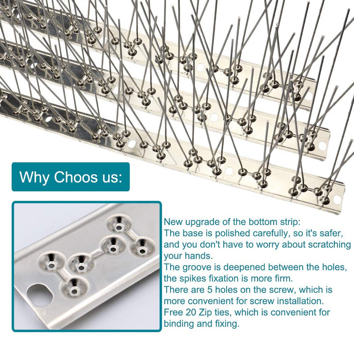 Bird Spikes Cover 11Feet Stainless Steel Pigeons Spikes Small Bird Spikes for Roof Fence Window Mailbox(11Feet)