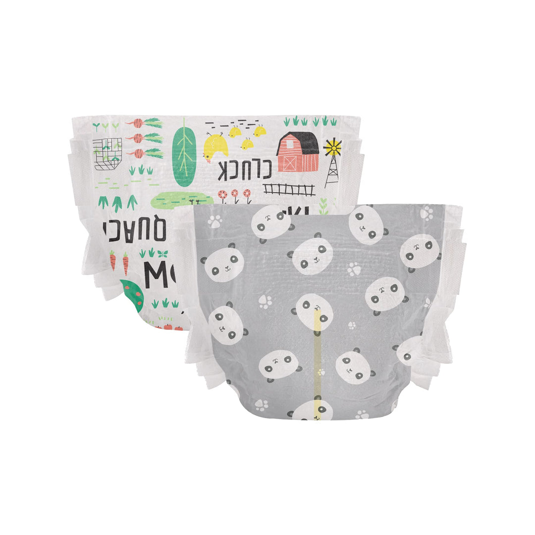 Clean Conscious Diapers | Plant-Based, Sustainable | Pandas + Barnyard Babies | Super Club Box, Size 2 (12-18 lbs), 152 Count