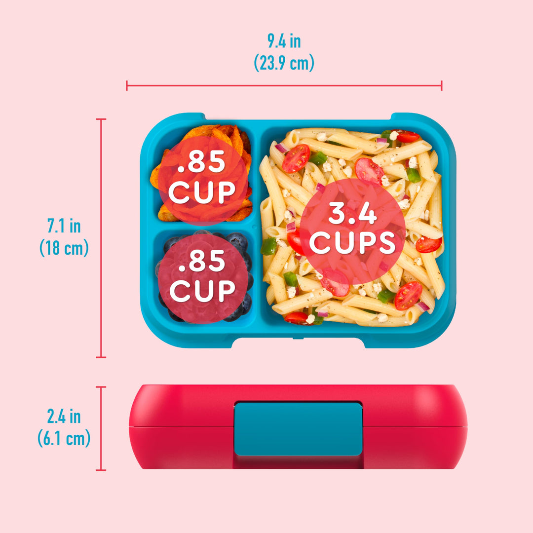 Pop - Leak-Proof Lunch Box & Removable Divider for Ages 8+ & Teens - Lunch Container Holds 5 Cups of Food; 3-4 Compartments; Microwave/Dishwasher Safe; 2 Year Warranty (Flame Red/Turquoise)