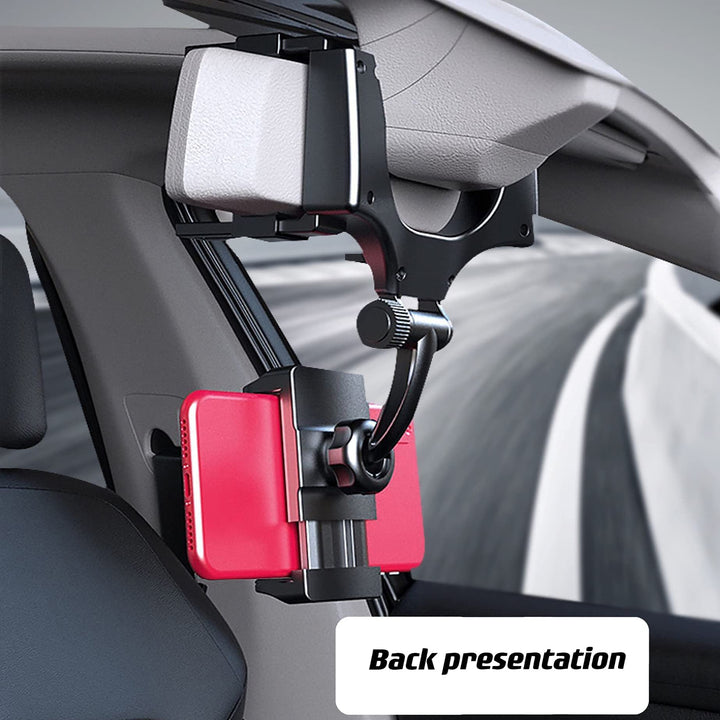 Rear View Mirror Phone Holder Mount, Car Phone Bracket/Stand with 270° Swivel and Adjustable Clips, Universal Smartphone Cradle, Black