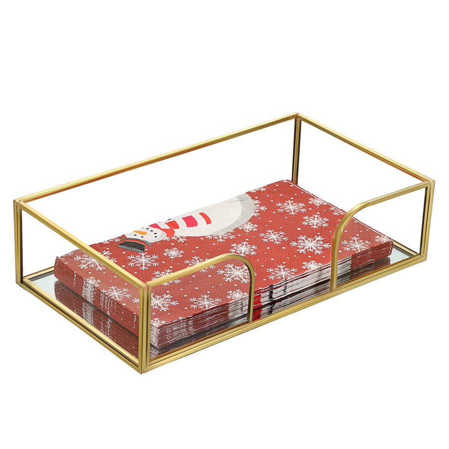 Bathroom Guest Towel Holder - Rectangle Glass Napkin Holder for Guest Hand Towels Paper Napkins, Decorative Napkin Holder Tray for Bathroom Vanity Toilet Tank Table Kitchen Countertop, Gold