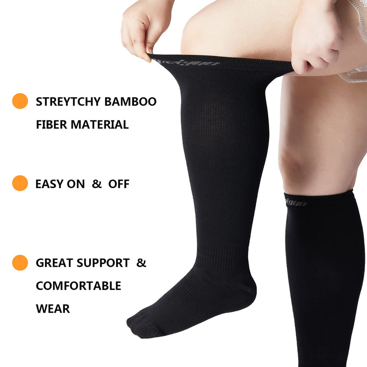 Wide Calf Compression Socks for Women Men, 3XL Plus Size Compression Socks, Graduated Bamboo Knee High Support Stockings XXXL