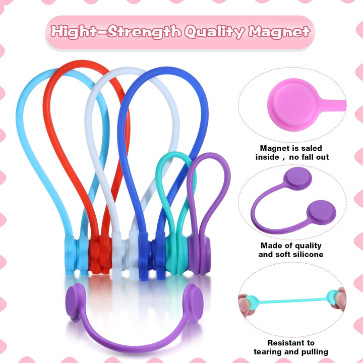 32 Pcs Magnetic Cable Ties 4 Inch Silicone Cable Management Ties Magnet Cord Ties Reusable Cord Clips for Bundling, Organizing, Holding Cable Wire Cord to Fridge Home Car Office, Simple Style