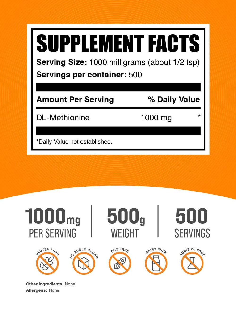 Pure DL-Methionine Powder (500 grams)