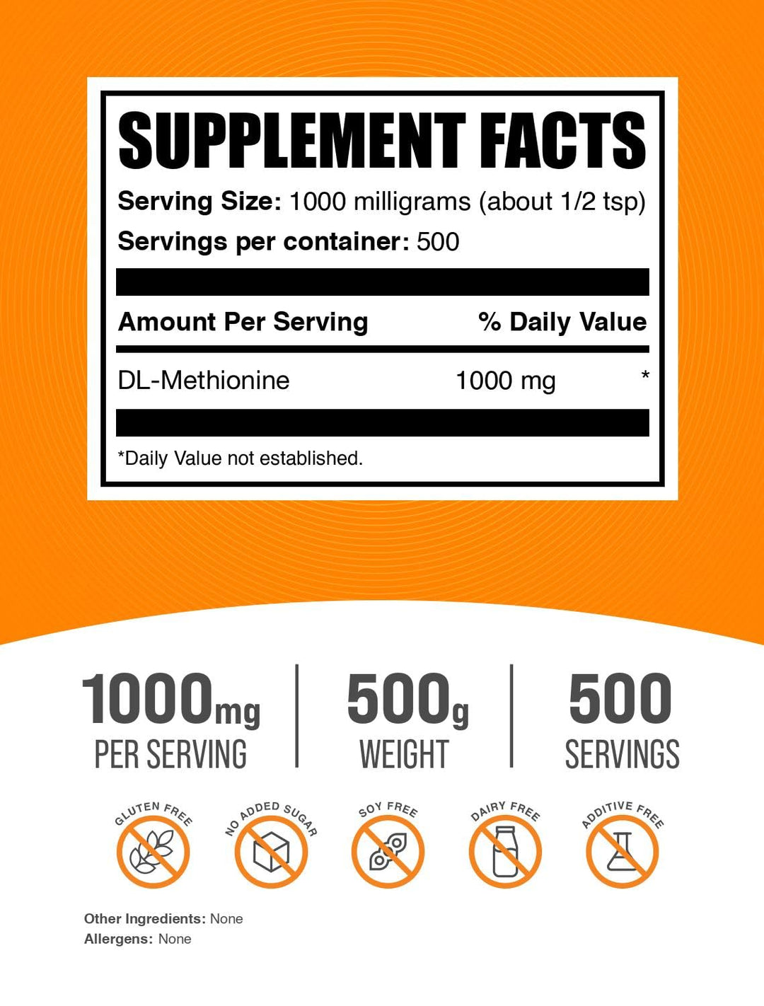 Pure DL-Methionine Powder (500 grams)