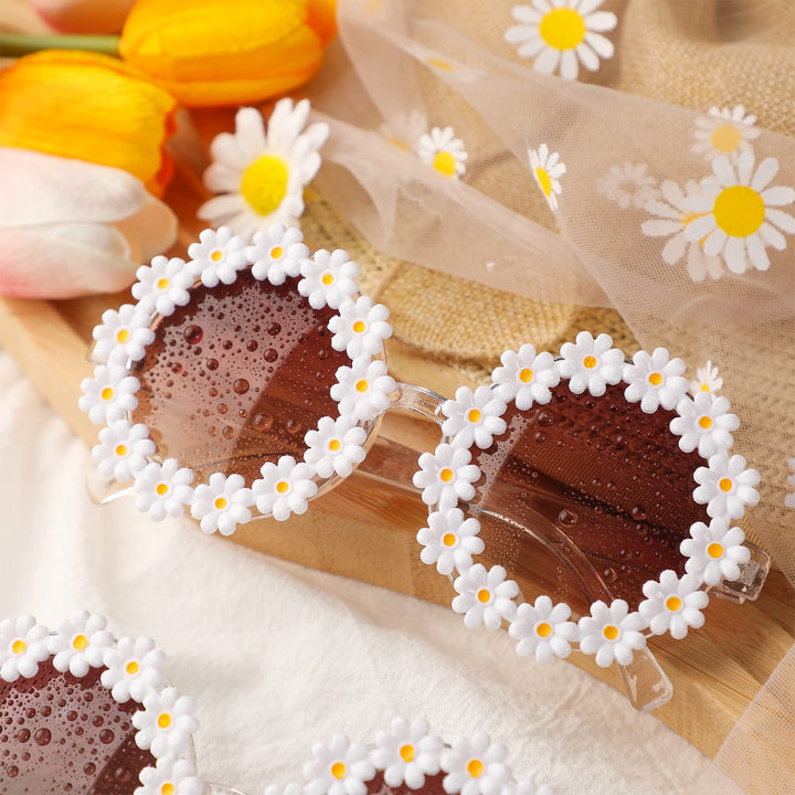 3 Packs Retro Daisy Sunglasses for Women Flower Round Disco Sunglasses Novel Floral Glasses for Adult kids (Purple)