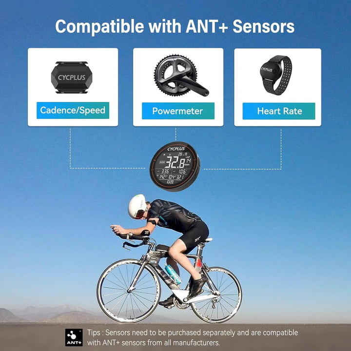 GPS Bike Computer, Wireless Cycling Computer, ANT+ Bluetooth Bicycle Computer Mini Speedometer Odometer Waterproof MTB Tracker, Rechargeable with 2.5 Inch Screen for Bikers Outdoor Cycling