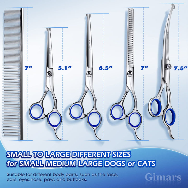 Titanium Coated Professional 6 in 1 4CR Stainless Steel Dog Grooming Scissors with Safety Round Tip, Heavy Duty Pet Grooming Scissor for Dogs, Cats and Other Animals