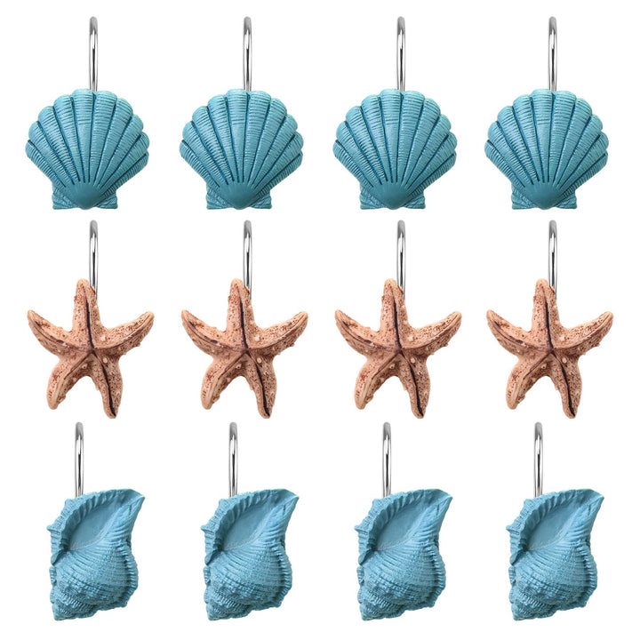 AGPtek® Seashell Shower Curtain Hooks, 12PCS Anti Rust Decorative Resin Hooks for Bathroom, Baby Room, Bedroom, Living Room Decor (Blue Seashell)