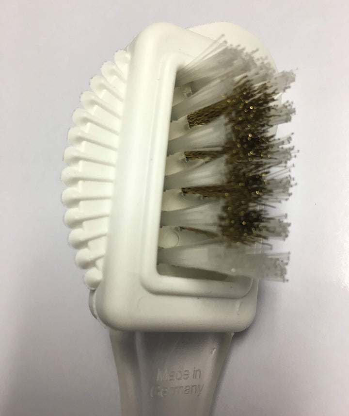 Pedag Suede Shoe Cleaner Brush | German Made 4-Way Cleaning & Refreshing Brush for Suede Leather Products with Brass & Nylon Bristles | Nylon and Metal