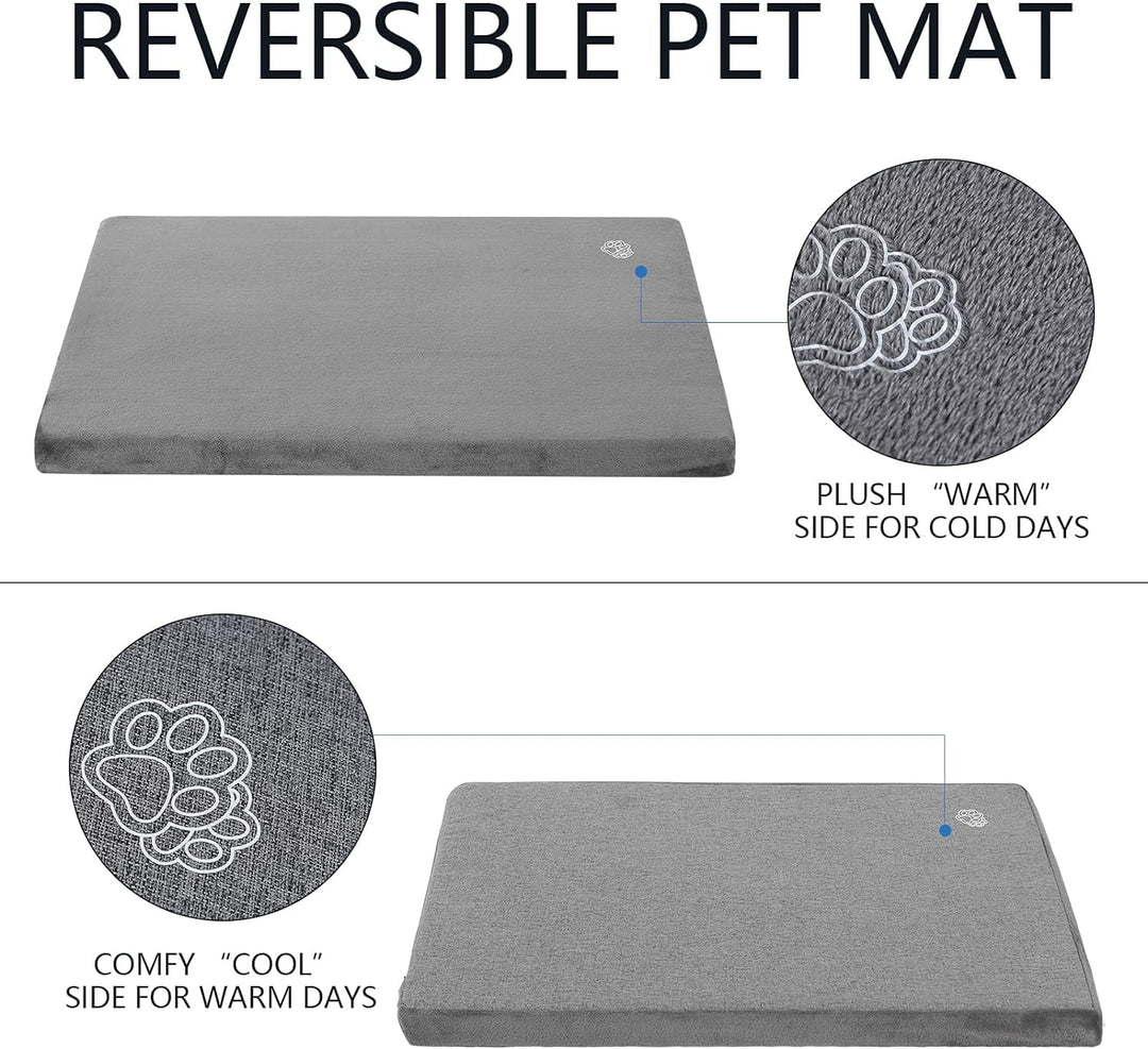 Stylish Dog Bed Mat Dog Crate Pad Mattress Reversible (Cool & Warm), Water Proof Linings, Removable Machine Washable Cover, Firm Support Pet Crate Bed for Small to XX-Large Dogs, Grey