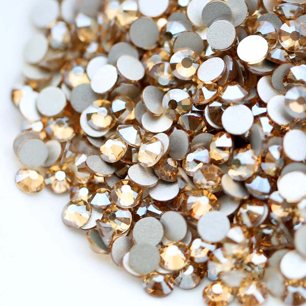 1440 Pieces SS6 Flatback Rhinestones, 2MM Flatback Crystal Rhinestones for Craft Nails Dance Costumes, Flat Back Nail Crystals, Non Hotfix Rhinestones (SS6 / 2MM, Champagne/Golden Shadow)