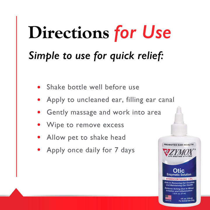 Otic Enzymatic Solution for Dogs and Cats to Soothe Ear Infections with 1% Hydrocortisone for Itch Relief, 4oz