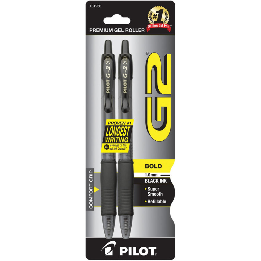 , G2 Premium Gel Roller Pens, Bold Point 1 mm, Pack of 2, Black
