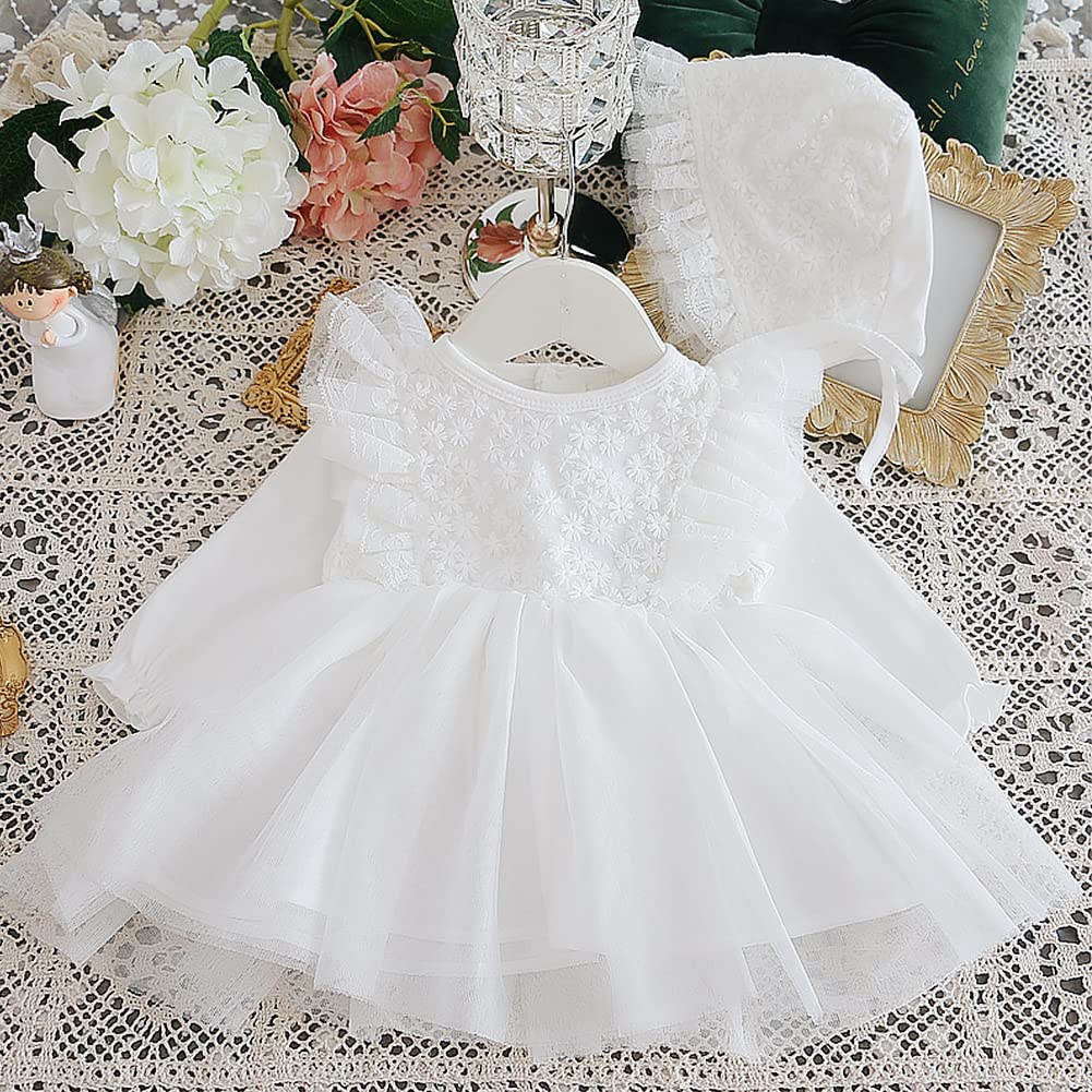 Baby Girl Christening Lace Dress Cute Infant Party Wedding Tulle Dress White 0-3 Months