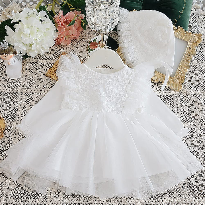 Baby Girl Christening Lace Dress Cute Infant Party Wedding Tulle Dress White 0-3 Months