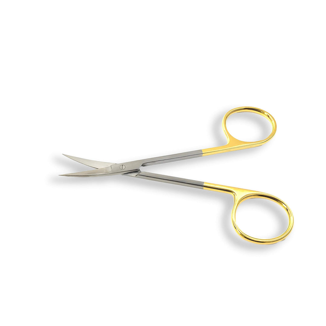 TC Iris Micro Dissecting Scissors with Tungsten Carbide Inserts and Gold Rings - Premium Quality - Perfect for Fine Precision Tissue Dissection, Suture Removal (4.5 in. - Curved Blades)