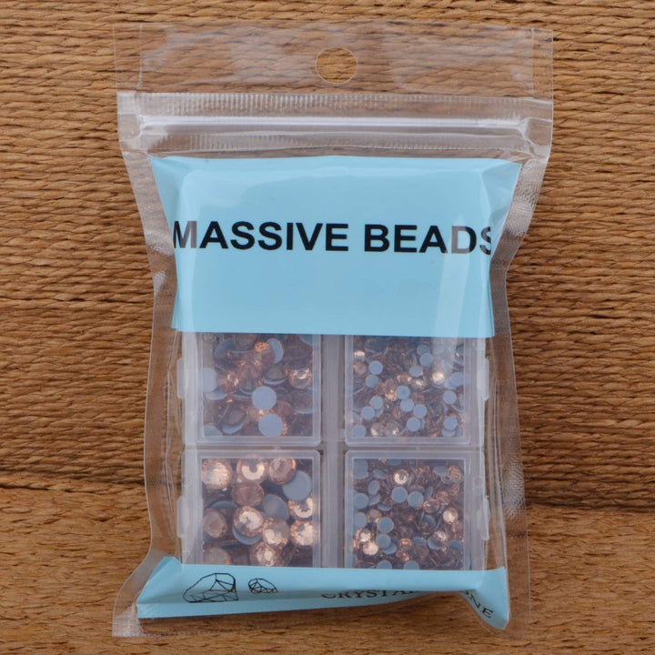 4000Pcs Mixed Size Hot Fix Round Crystals Gems Glass Stones Hotfix Flat Back Rhinestones (Champagne)