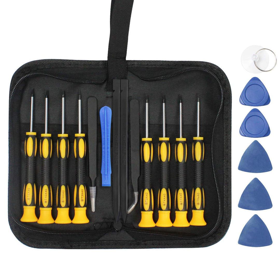 Torx Screwdriver Set, 20 in 1 Security Torx Screwdriver & Tweezer & Pry Tool, Magnetic T3-T10 Screwdrivers Precision Repair Kit for Xbox, PS4, Macbook, Computer, Ring Doorbell & Flick Knife