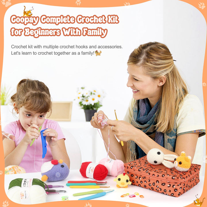 Crochet Kit Beginners Crochet Hook Set with Crochet Yarn,58PCS Portable Crochet Set Ergonomic Crochet Hooks Travel Knitting Crochet Supplies