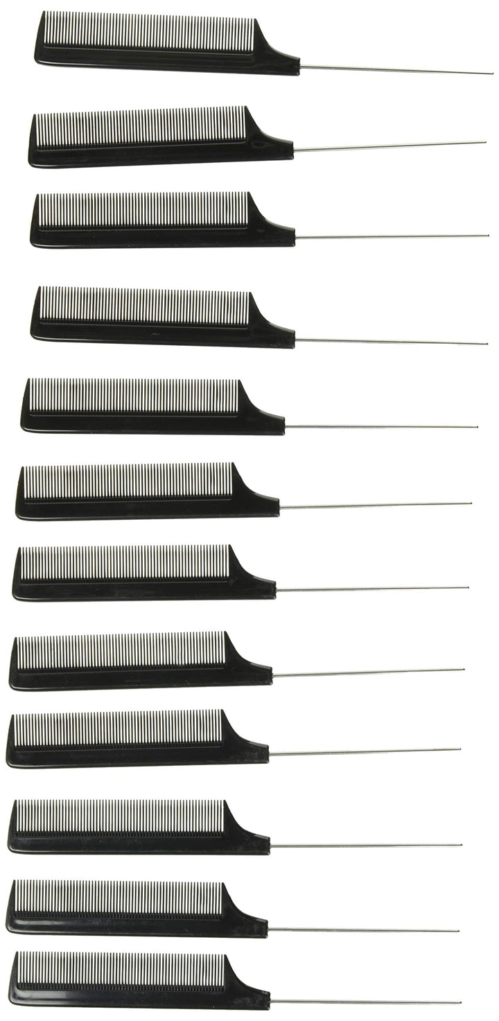 Pin Tail Comb Dozen, Black, 8.25 Inch