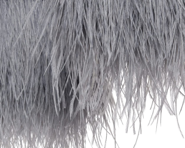 Ostrich Feathers Sewing Fringe Trim Ribbon for Crafts Clothes Accessories Latin Wedding Dress DIY 2-5 Yards 3-4inch Width (2 Yards, Gray)