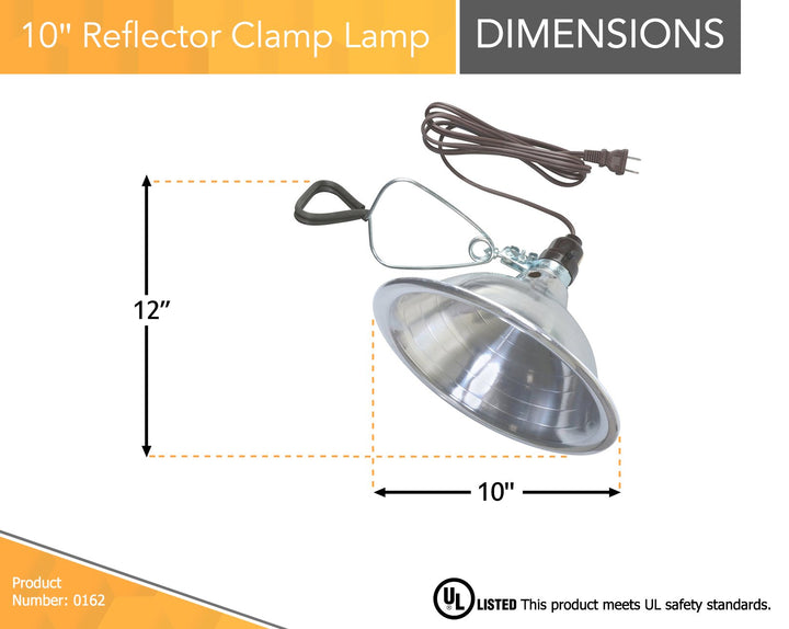 0162 18/2-Gauge SPT-2 Clamp Lamp with Reflector, 10-Inch, 150-Watt, 6-Foot
