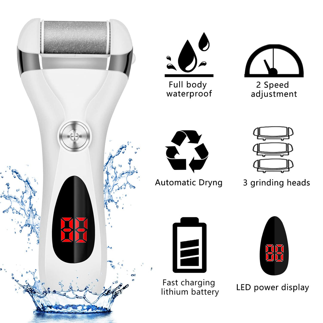 Electric Foot Callus Remover Kit, Rechargeable Callous removers 3 Grinding Heads Waterproof Foot Scrubber File, Professional Pedicure Tools kit Feet Care for Dead, Cracked Dry Skin