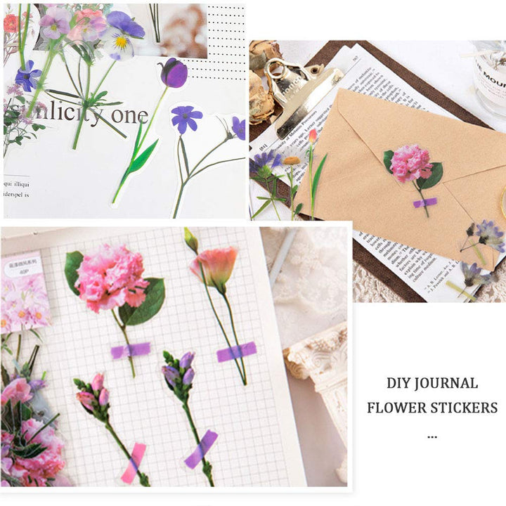 80 Pieces Natural Flower Stickers for Scrapbooking, Self-Adhesive Scrapbooking Stickers Supplies Journal Stocking Stuffers for Adult Card Making Letters DIY (Style A)