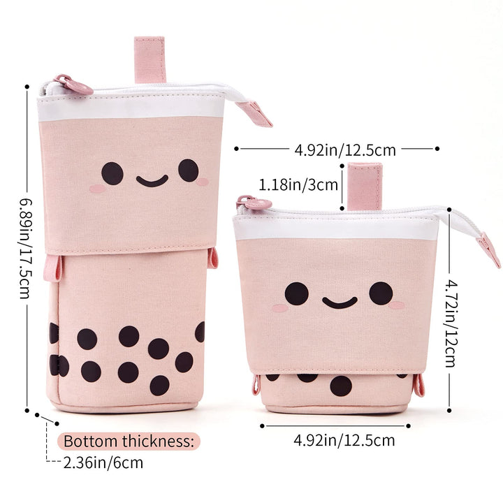 Standing Pencil Case Cute Telescopic Pen Holder Kawaii Stationery Pouch Makeup Cosmetics Bag for School Students Office Women Teens Girls Boys (Pink)