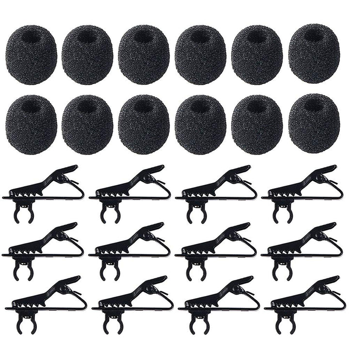 12Pcs Lavalier Microphone Clip Metal Tie Clips with 12Pcs Foam Windscreen Cover, Lapel Microphone Replacement Kit
