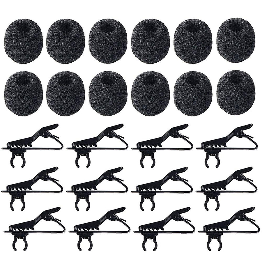12Pcs Lavalier Microphone Clip Metal Tie Clips with 12Pcs Foam Windscreen Cover, Lapel Microphone Replacement Kit