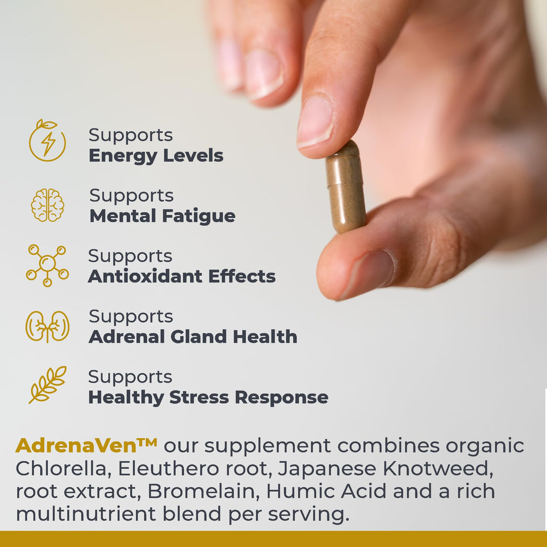 : 30 Servings-AdrenaVen - Adrenal Health Supplement, Supports Adrenal Gland Health and Stress Response - Organic Adrenal Health - 60 Plant-Source Capsules