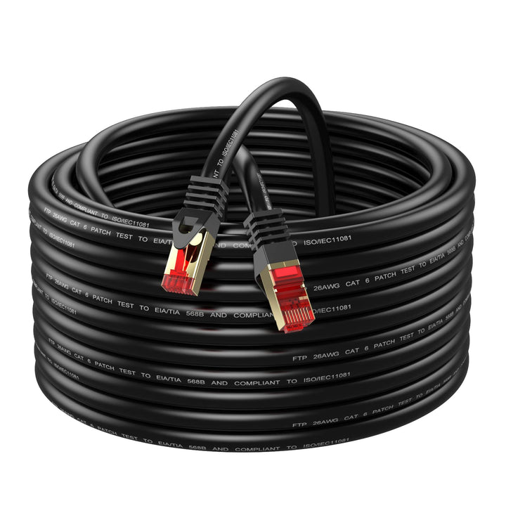 Cat6 Outdoor Ethernet Cable 150ft,Outdoor Shielded Grounded UV Resistant Waterproof Buried-able Network Cord Compatible for Ca6/Cat5/Cat5e,for Game,Router,LAN,TV