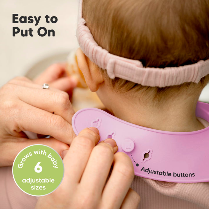 2-Pack Silicone Bibs For Babies, Silicone Baby Bibs for Eating, Food-Grade Pure Silicone Bib, Toddler Bibs, Waterproof Bibs, Feeding Bibs, Silicon Bibs for Toddlers, Boys,Girls(Cotton Candy)