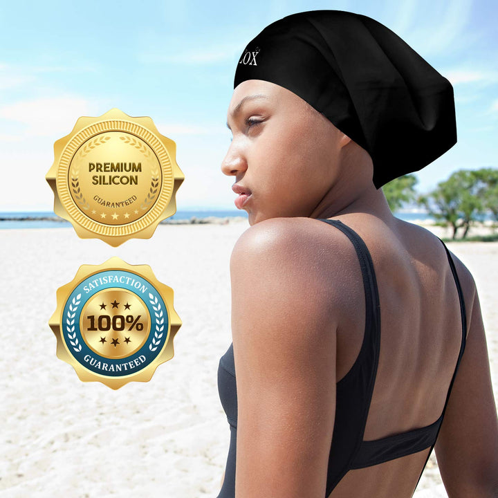 Extra Large Swim Cap for Very Long Hair, Silicone Shower Cap for Braids and Dreadlocks, Keeps Hair Dry While Swimming or Showering, Women and Men, Keeps Afro Extensions Weaves Dry