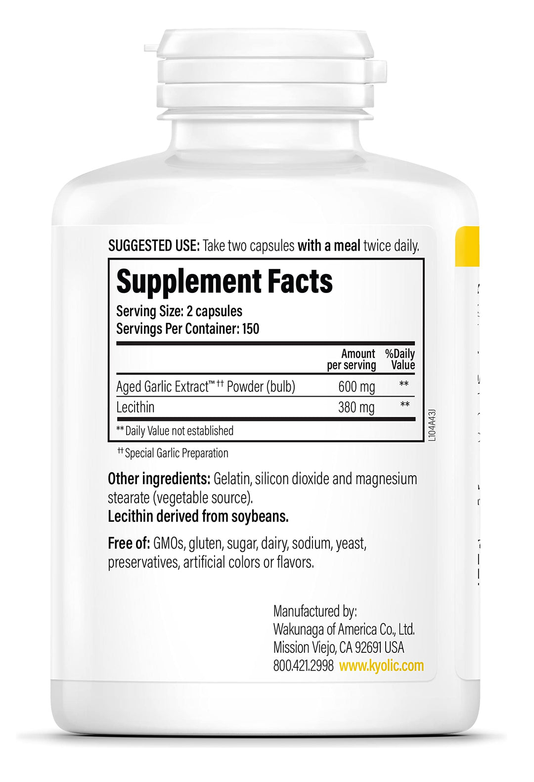 Aged Garlic Extract Formula 104 Cholesterol Health, 300 Capsules (Packaging May Vary)