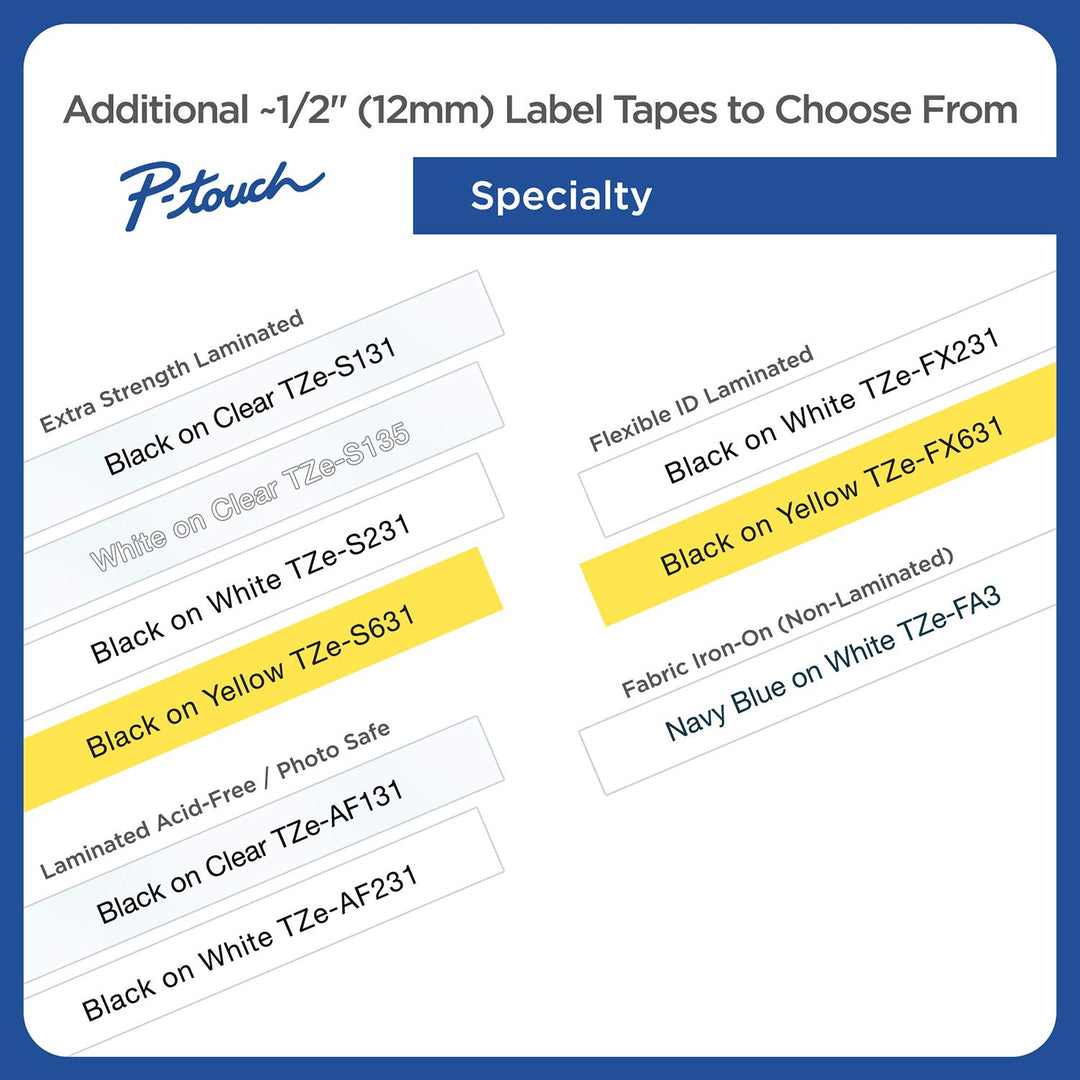 Genuine P-Touch TZE-FA3 Tape, 1/2 (0.47) Wide Fabric Iron-On Tape, Navy Blue on White, Can be Ironed onto Virtually Any Cotton Item, 0.47 x 9.8' (12mm x 3M), Single-Pack, TZEFA3